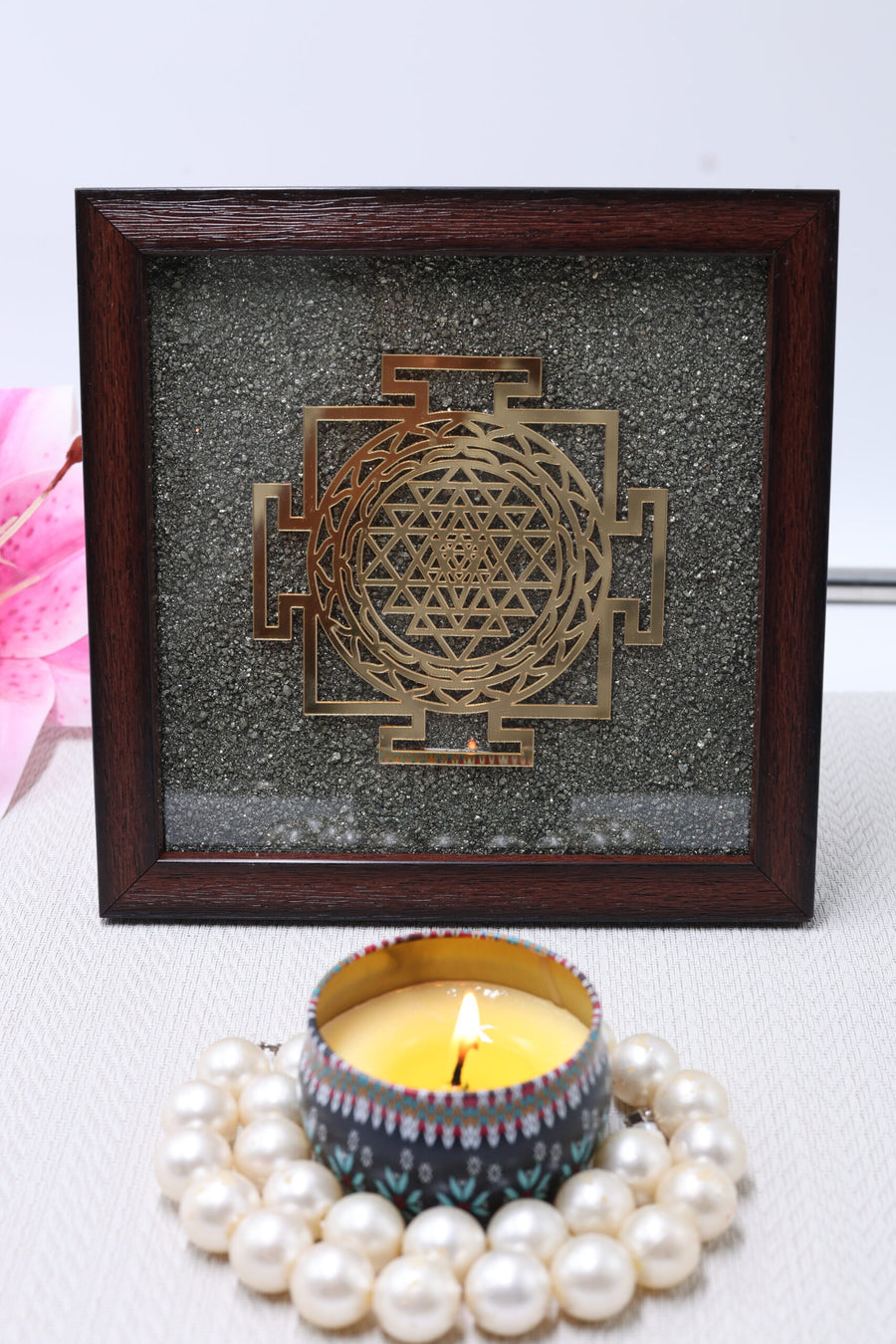 Pyrite Dust Frame with Sri Yantra