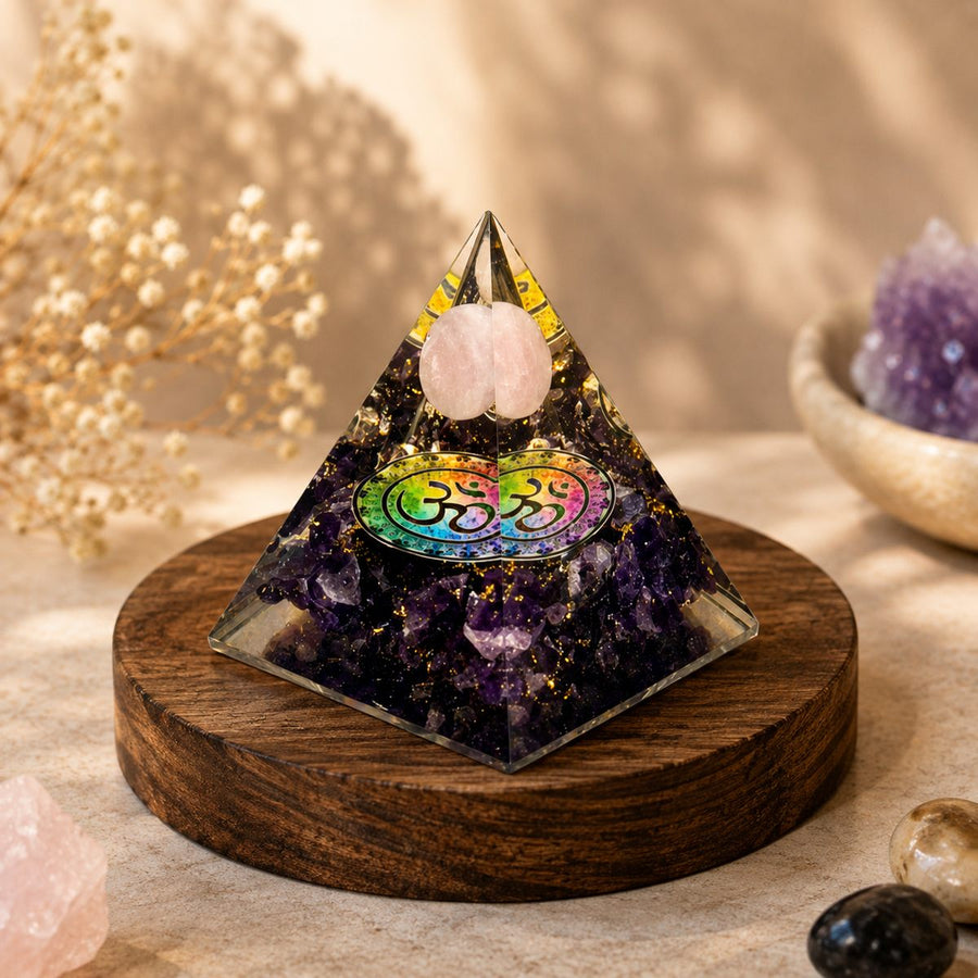 Amethyst Pyramid with Rose Quartz Ball