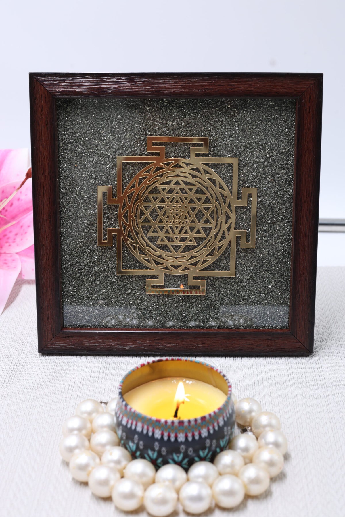Pyrite Dust Frame with Sri Yantra