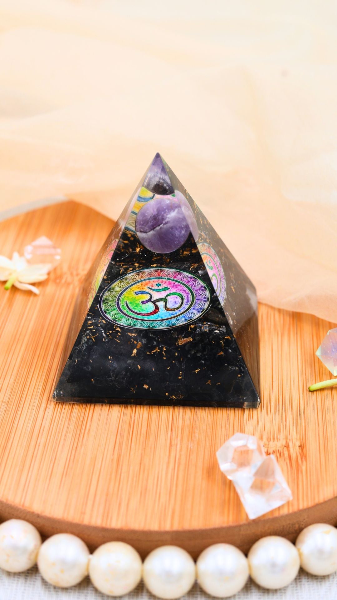 Black Tourmaline Pyramid With Amethyst Ball
