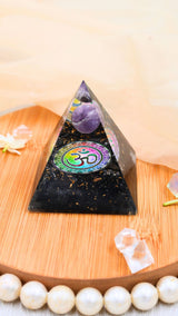 Black Tourmaline Pyramid With Amethyst Ball