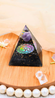 Black Tourmaline Pyramid With Amethyst Ball