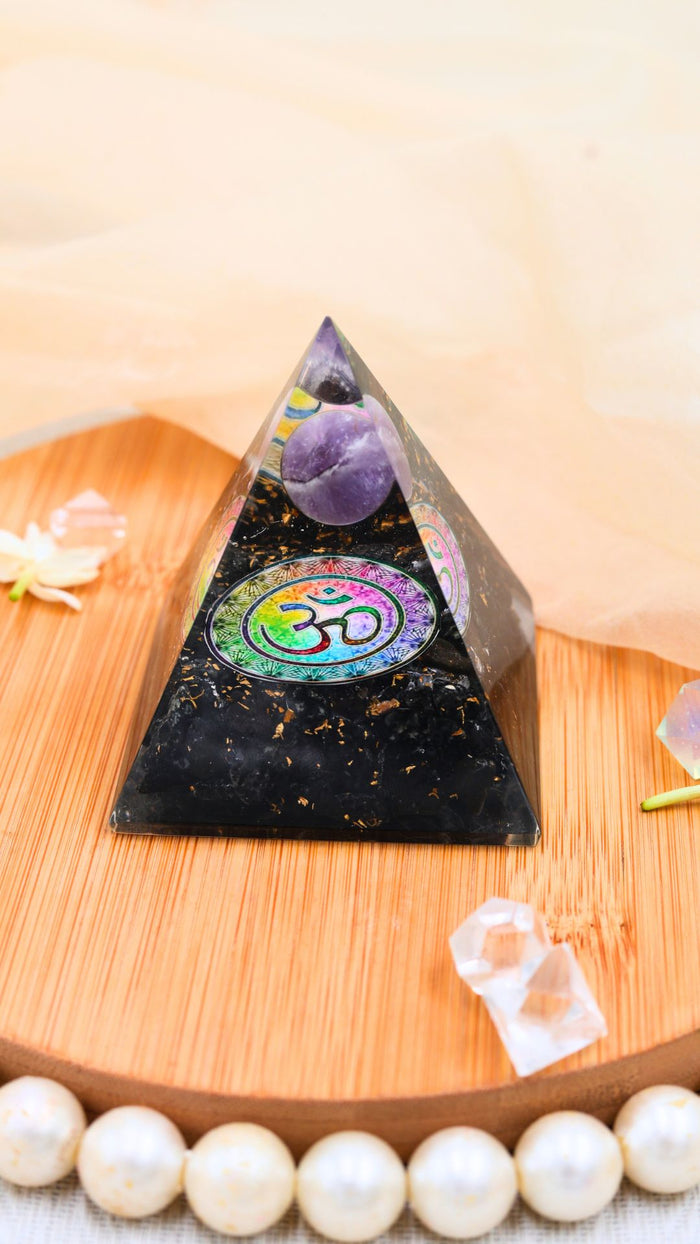 Black Tourmaline Pyramid With Amethyst Ball