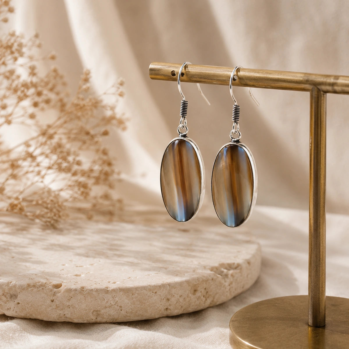 Brown Banded Agate Earring