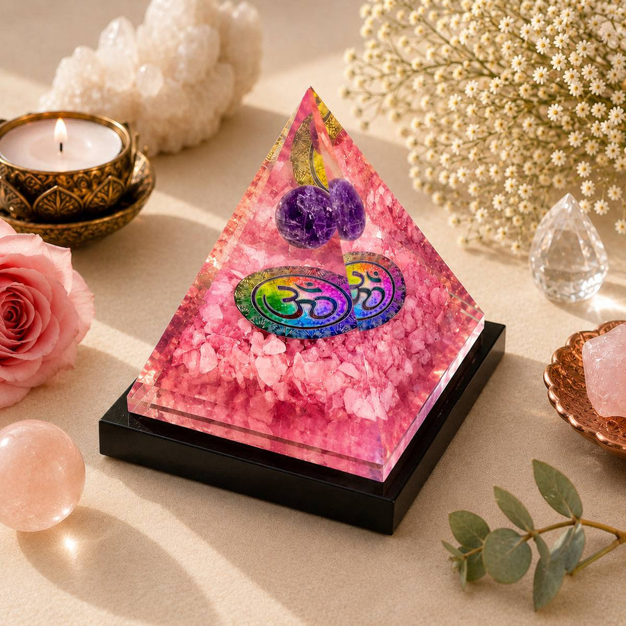 Rose Quartz Pyramid with Amethyst Ball