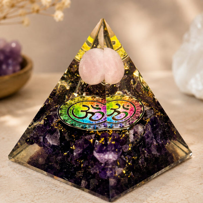 Amethyst Pyramid with Rose Quartz Ball