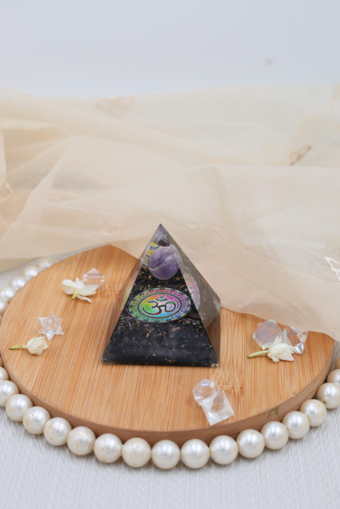 Black Tourmaline Pyramid With Amethyst Ball – image 1