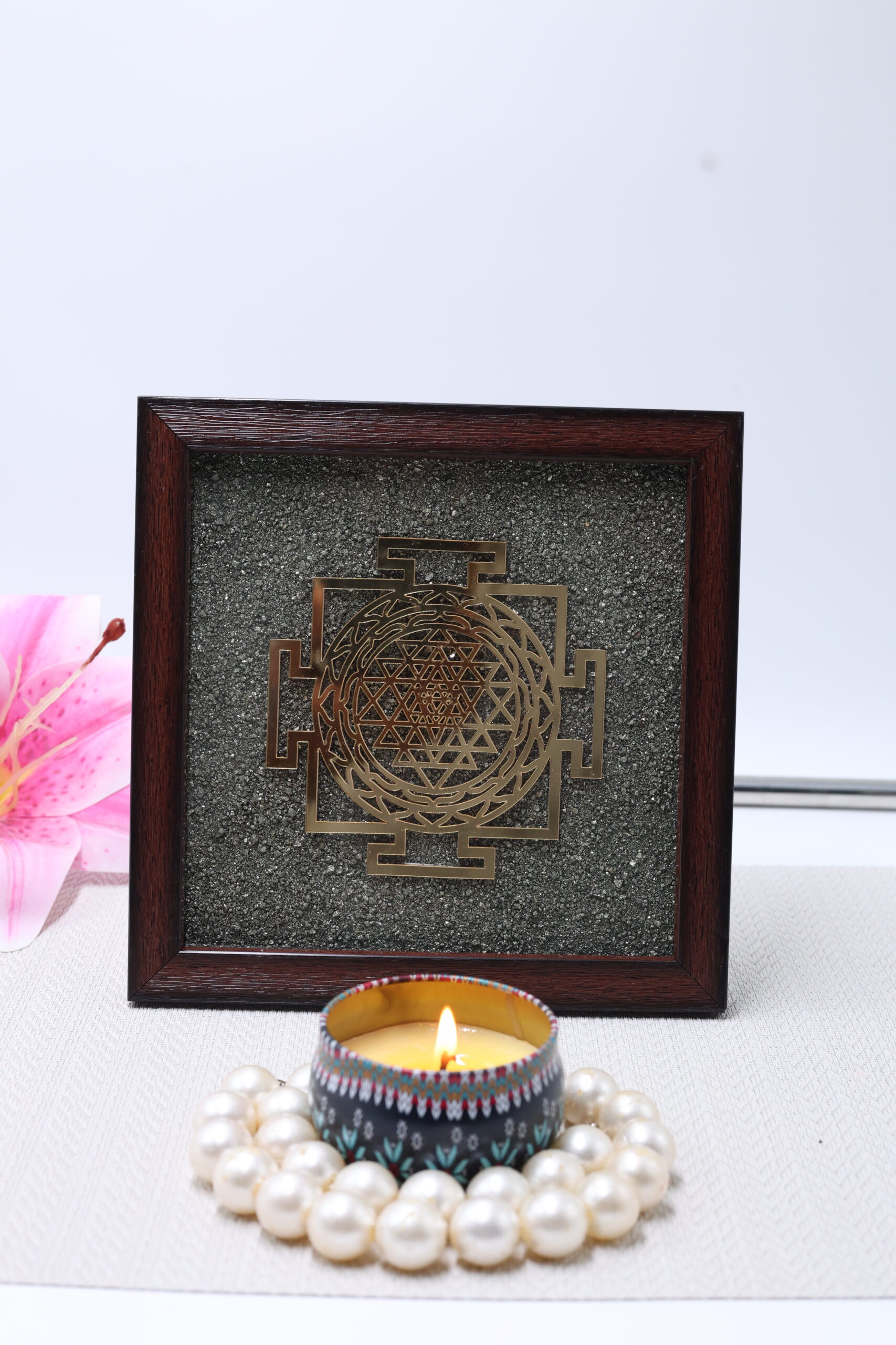 Pyrite Dust Frame with Sri Yantra