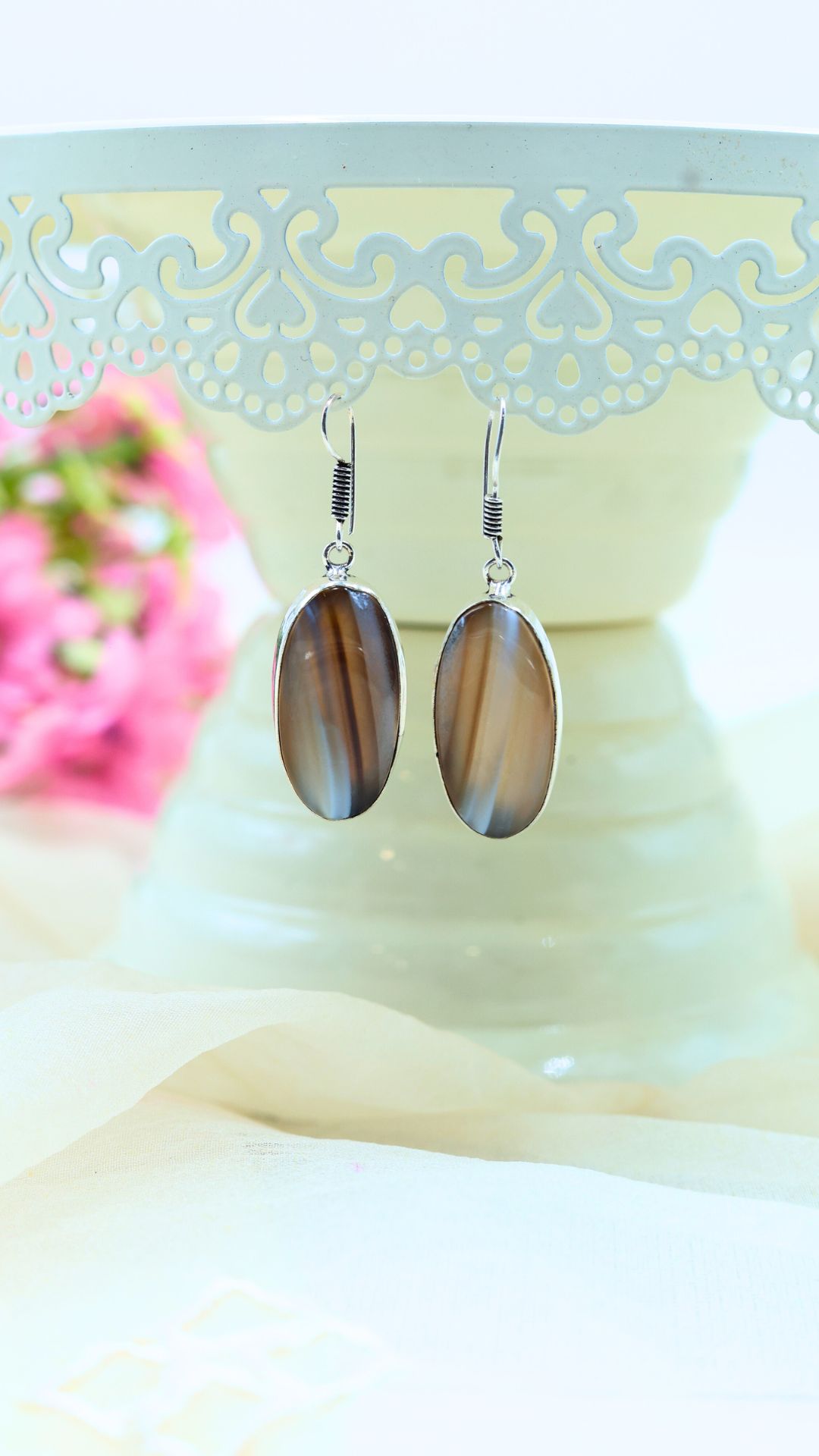 Brown Banded Agate Earring
