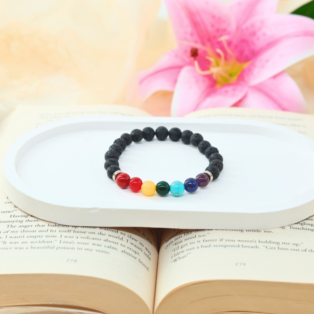Seven Chakra Bracelet with Lava – image 2