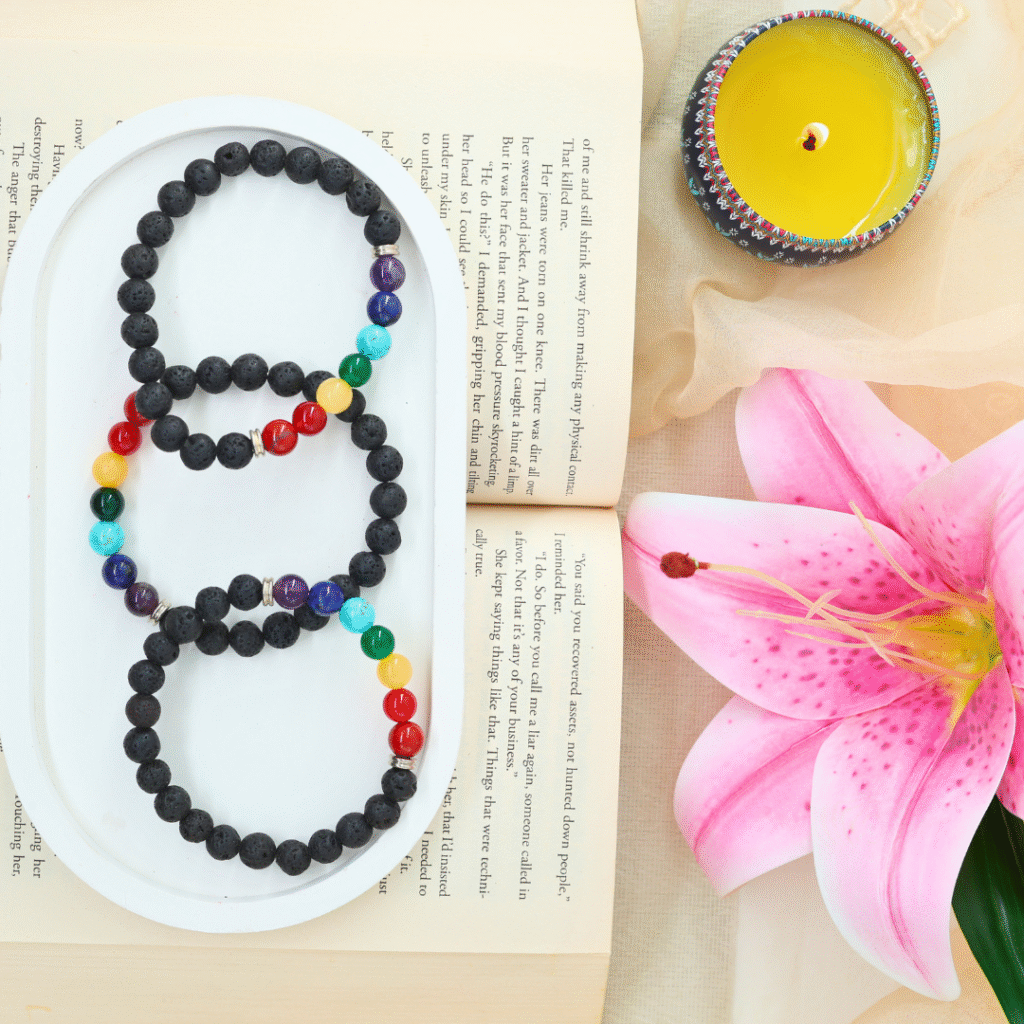 Seven Chakra Bracelet with Lava – image 1
