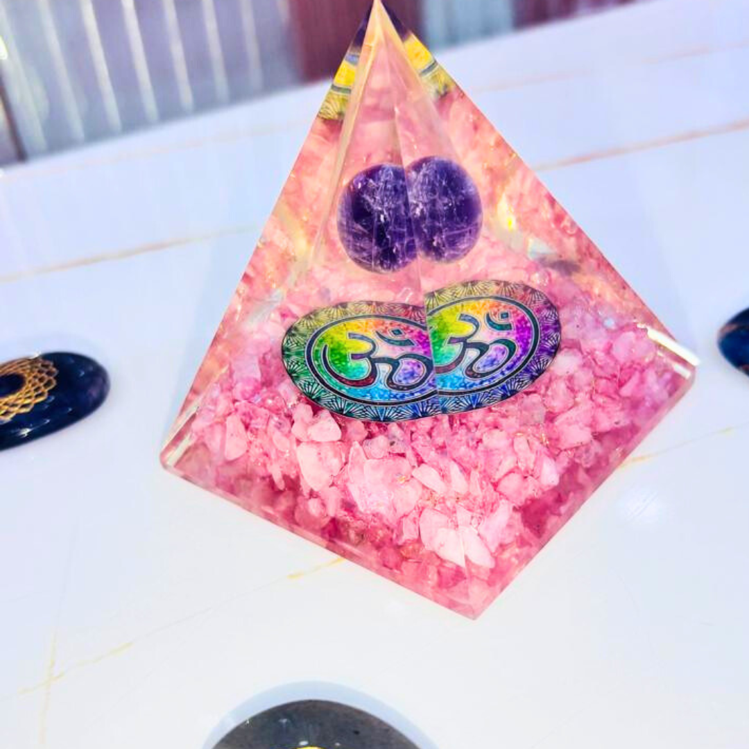 Rose Quartz Pyramid with Amethyst Ball - Image 4