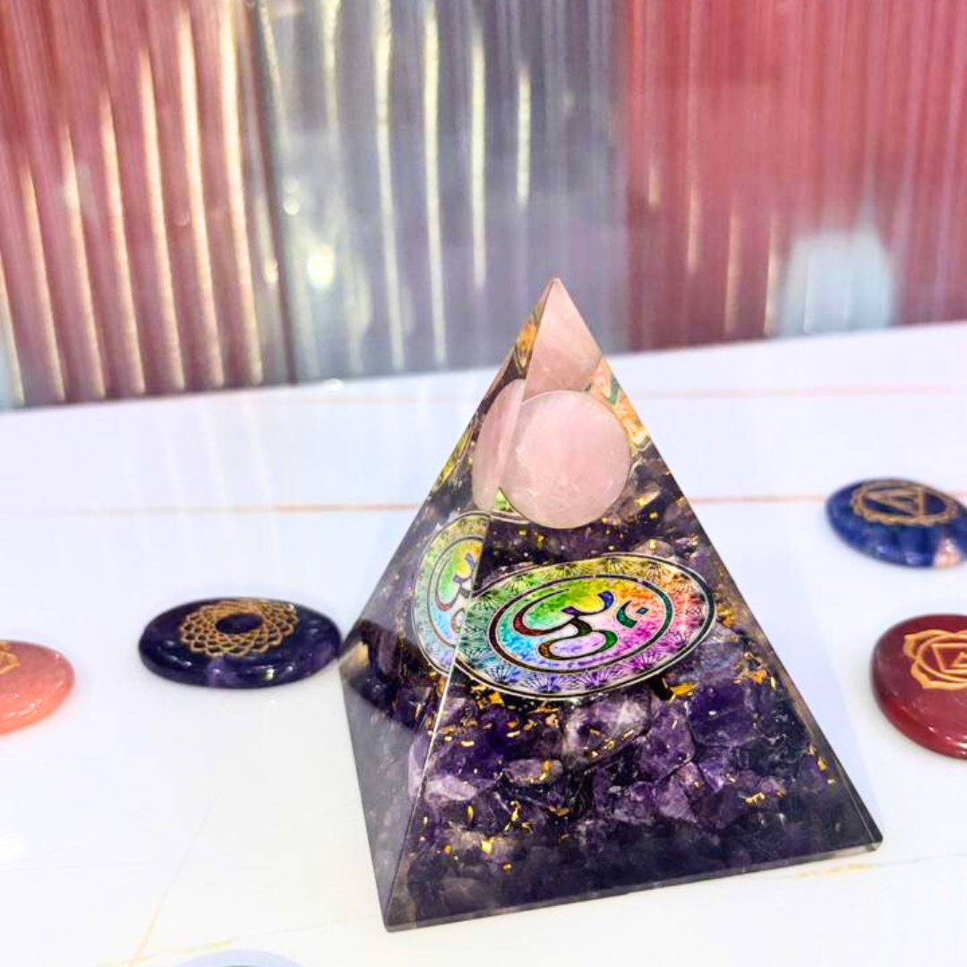 Amethyst Pyramid with Rose Quartz Ball - Image 2