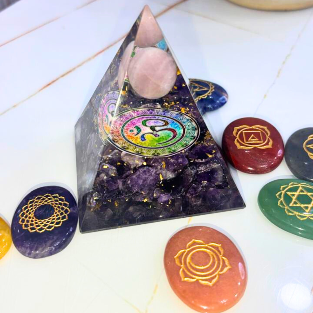Amethyst Pyramid with Rose Quartz Ball - Image 3