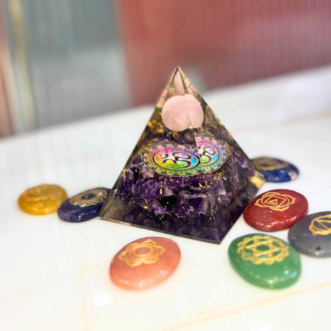 Amethyst Pyramid with Rose Quartz Ball - Image 4