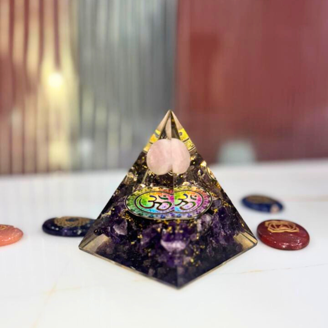 Amethyst Pyramid with Rose Quartz Ball