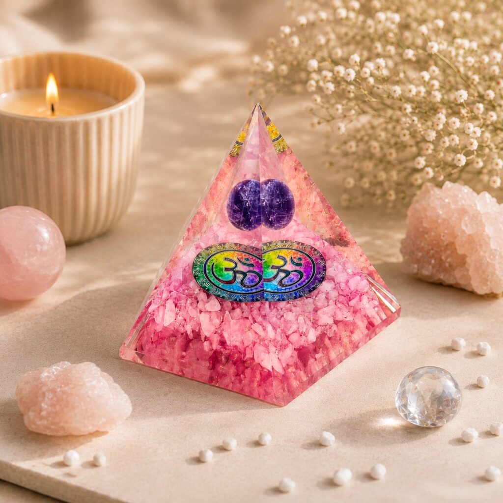 Rose Quartz Pyramid with Amethyst Ball – image 3