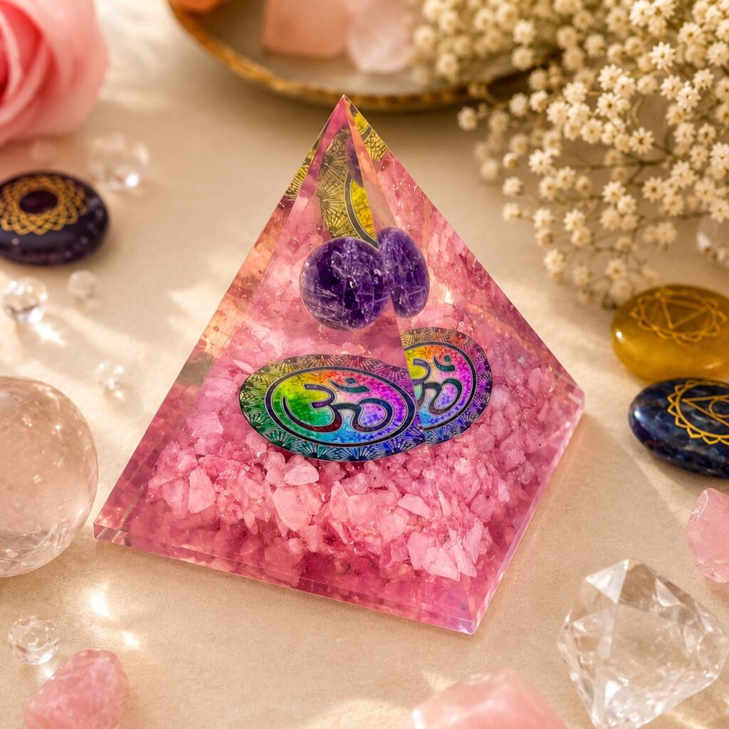 Rose Quartz Pyramid with Amethyst Ball – image 2