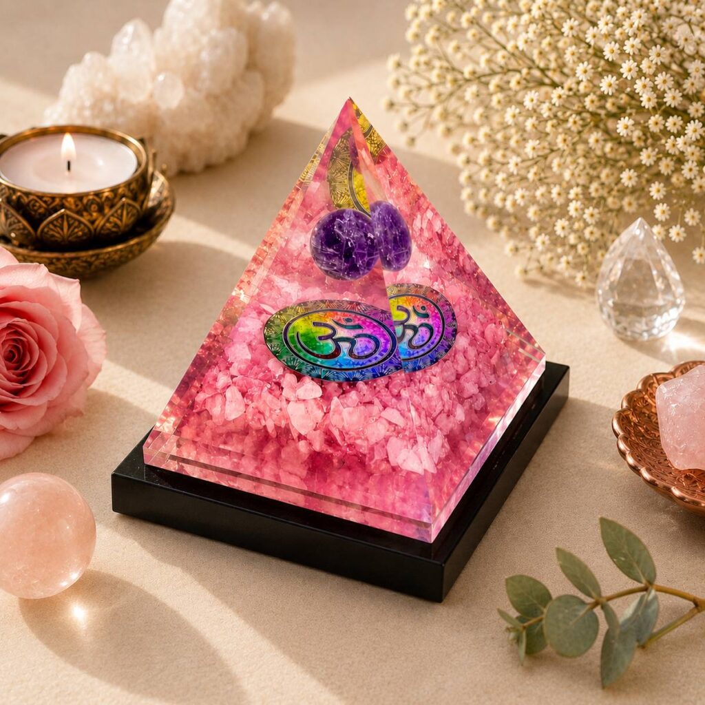 Rose Quartz Pyramid with Amethyst Ball – image 1