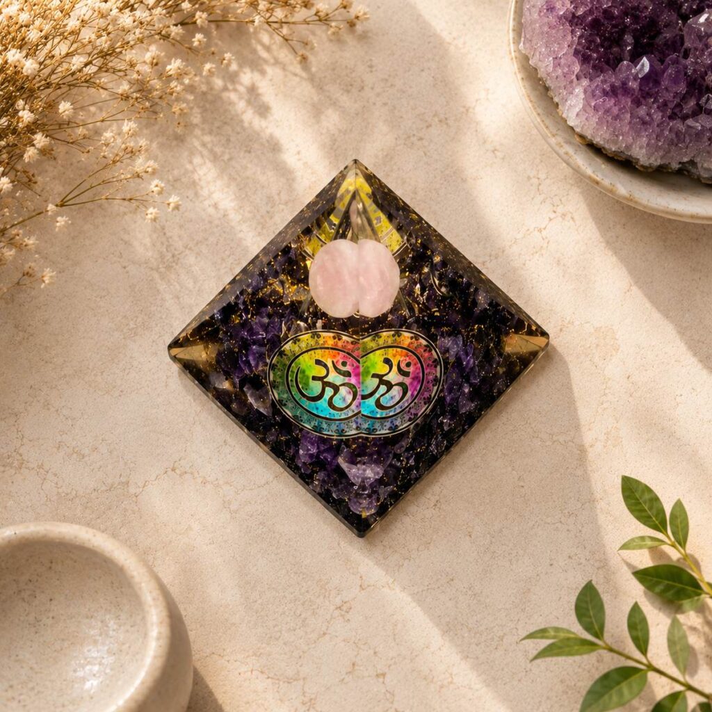 Amethyst Pyramid with Rose Quartz Ball – image 3